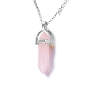 BACK IN STOCK!! Rose Quartz Crystal Point Silver Necklace